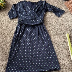 J. Peterman Navy Dress with Lime Dots